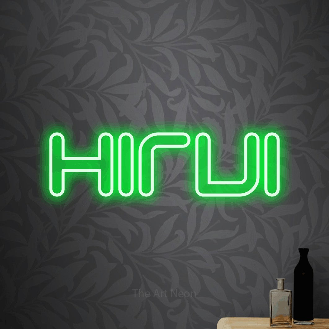 LED neon sign reading “Hirvi”, arranged in a single line.