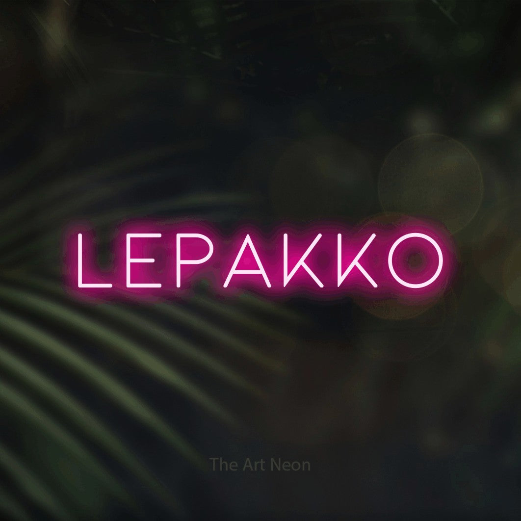 LED neon sign reading “Lepakko”, arranged in a single line.
