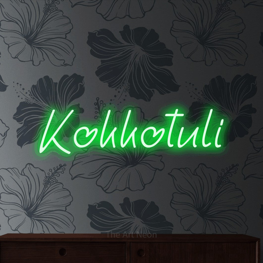 LED neon sign reading “Kokkotuli”, arranged in a single line.