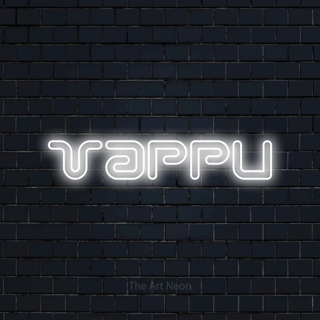 LED neon sign reading “Vappu”, arranged in a single line.