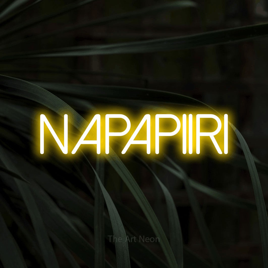 LED neon sign reading “Napapiiri”, arranged in a single line.