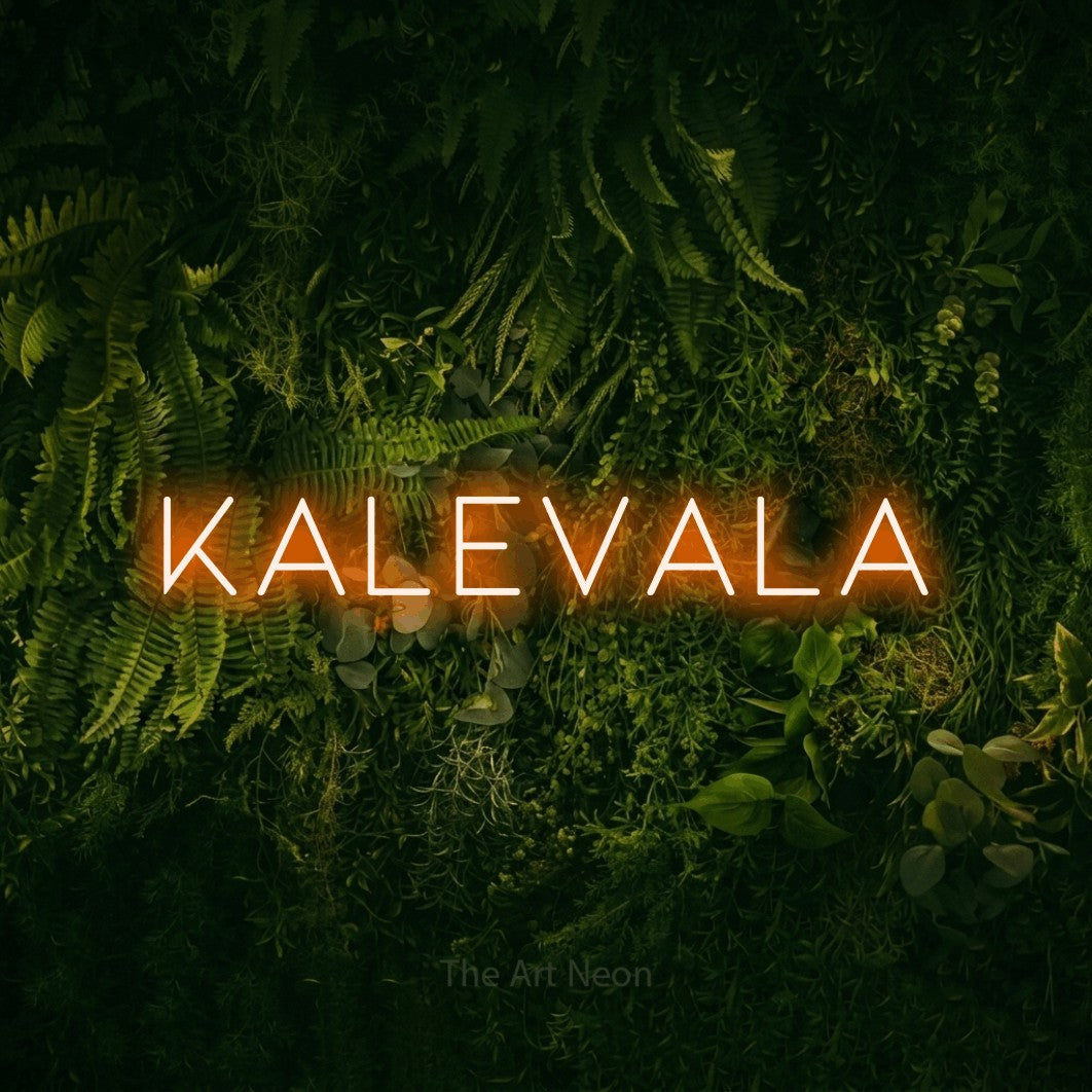 LED neon sign reading “KALEVALA”, arranged in a single line.