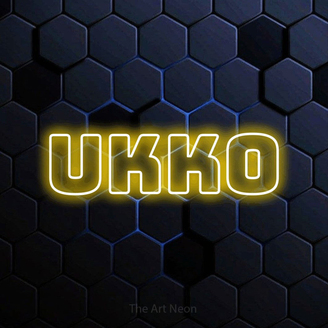 LED neon sign reading “Ukko”, arranged in a single line.