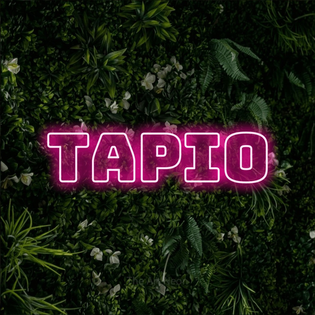 LED neon sign reading “Tapio”, arranged in a single line.