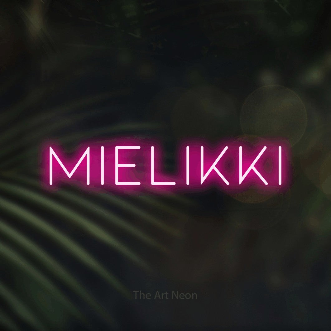 LED neon sign reading “MIELIKKI”, arranged in a single line.