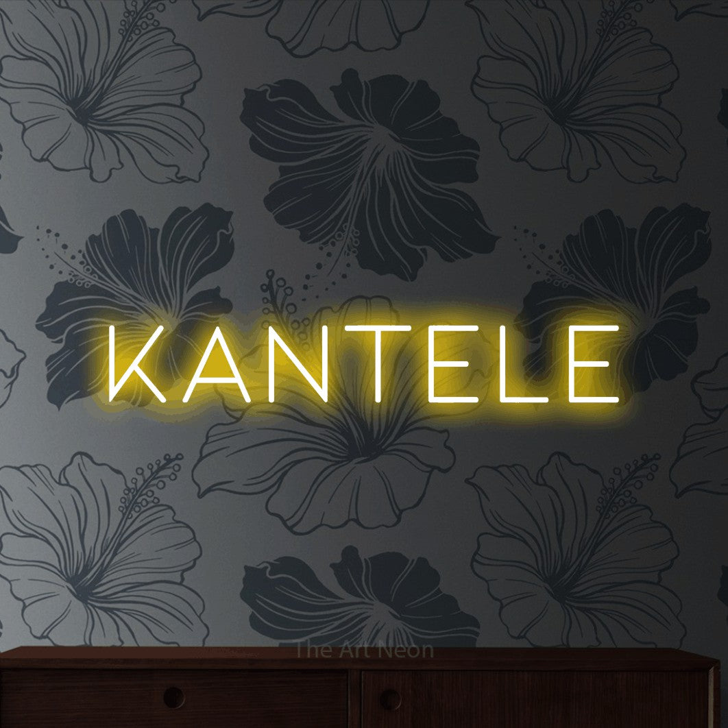 LED neon sign reading “Kantele”, arranged in a single line.