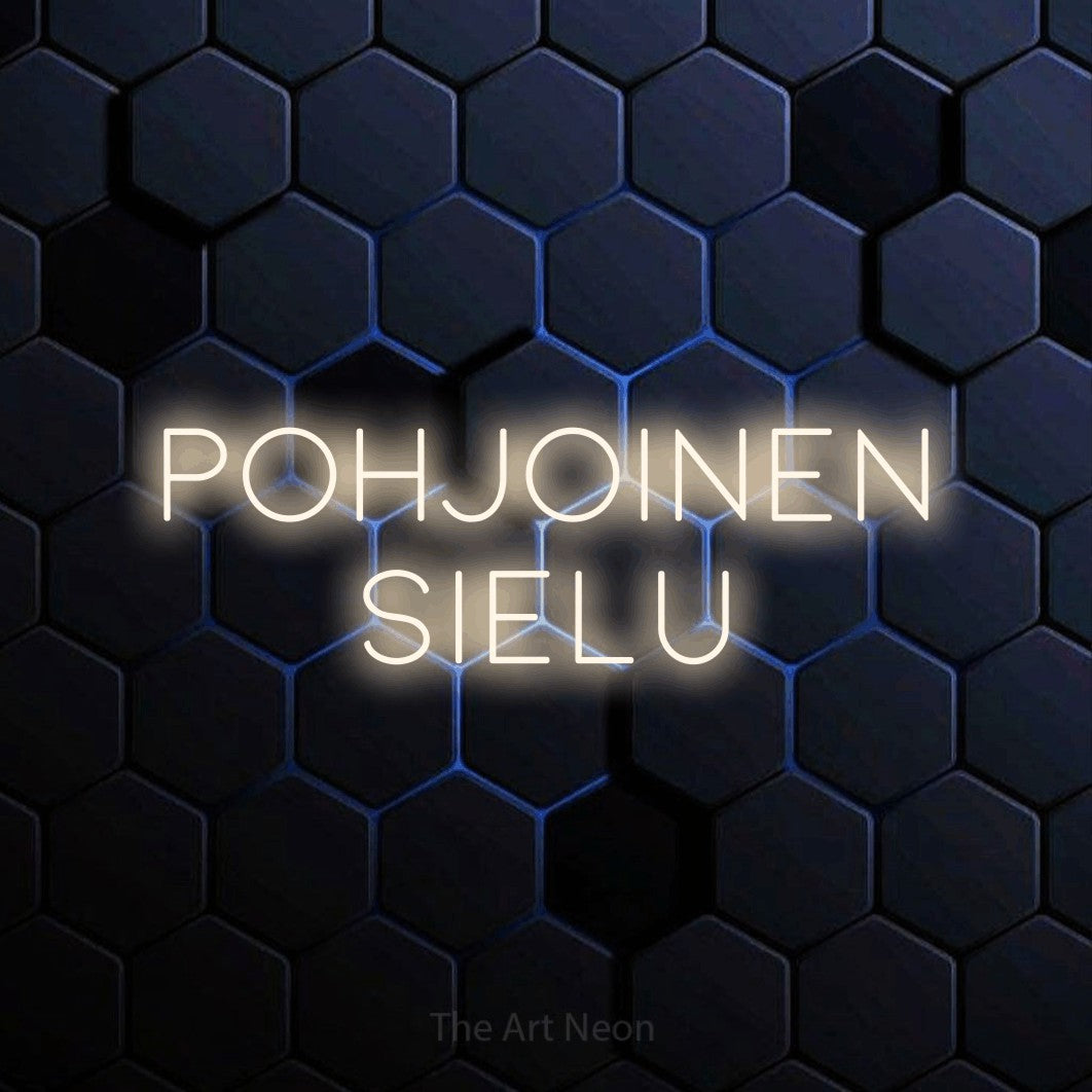 LED neon sign reading “POHJOINEN SIELU”, arranged in 2 lines.