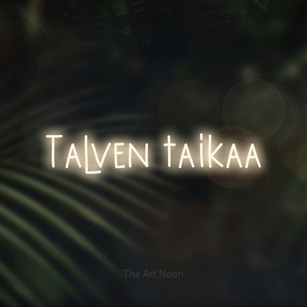 LED neon sign reading “Talven taikaa”, arranged in a single line.