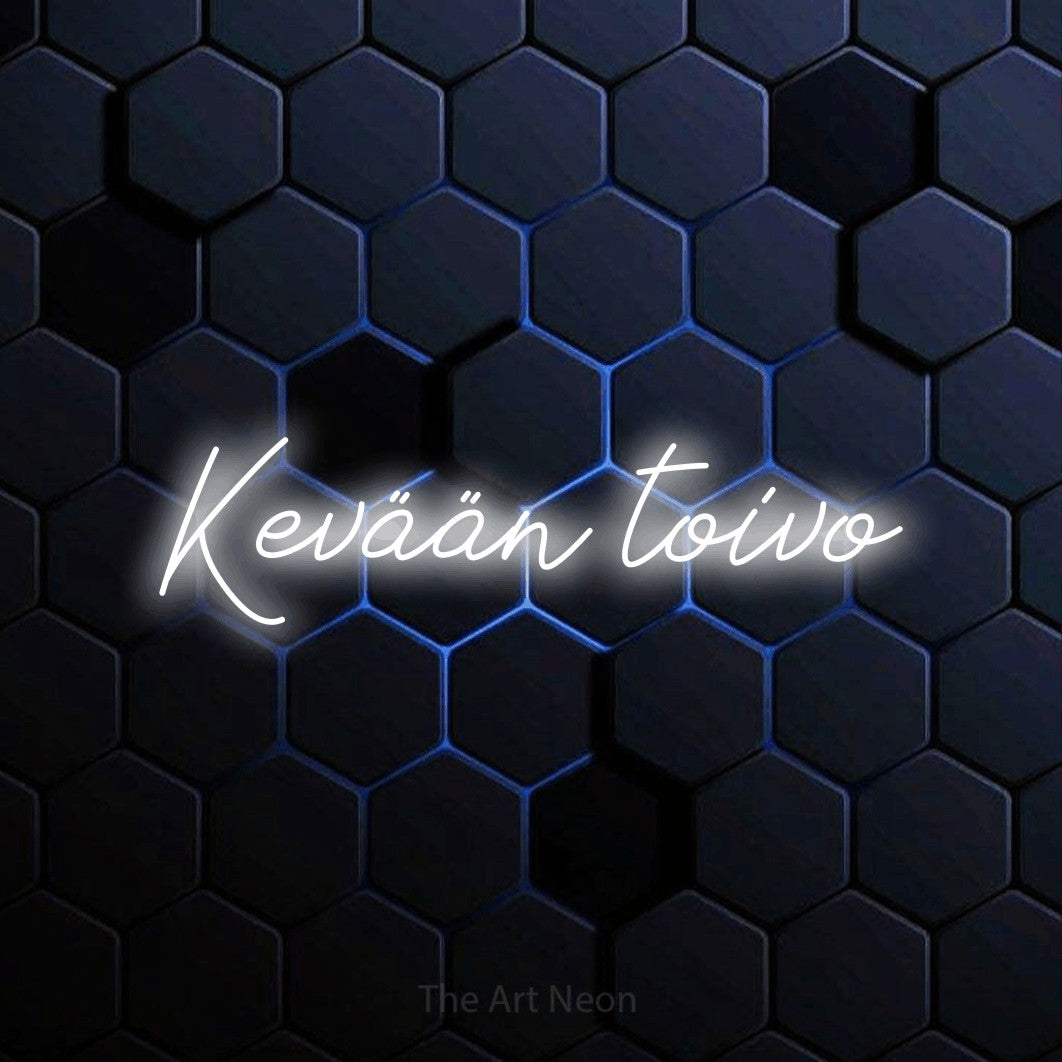 LED neon sign reading “Kevään toivo”, arranged in a single line.