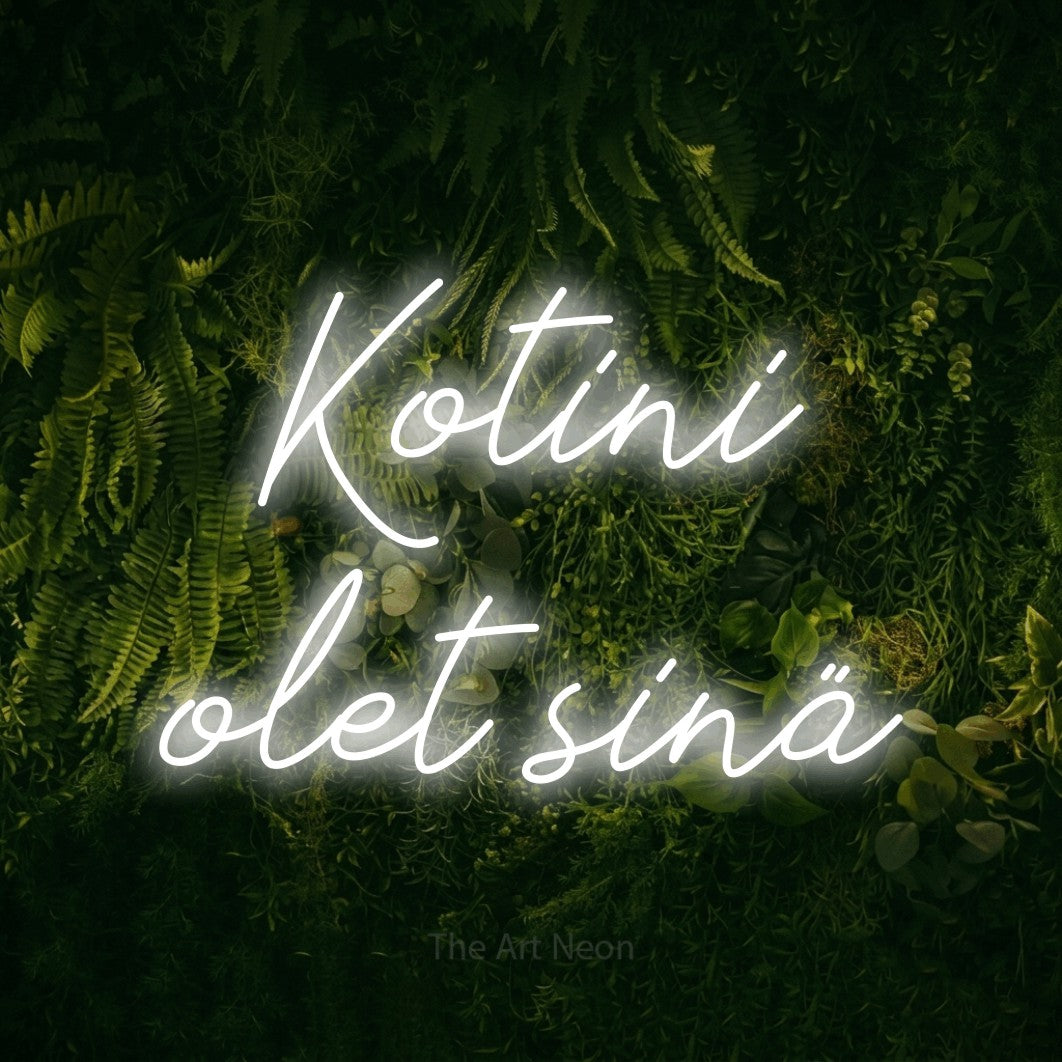 LED neon sign reading “Kotini olet sinä”, arranged in 2 lines.