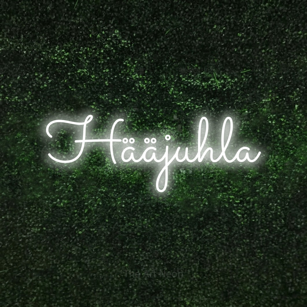 LED neon sign reading “Hääjuhla”, arranged in a single line.