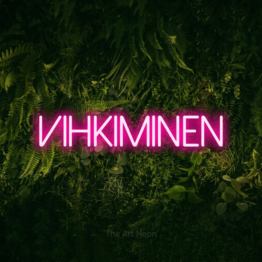 LED neon sign reading “Vihkiminen”, arranged in a single line.