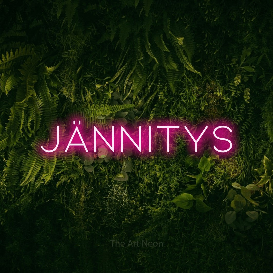 LED neon sign reading “JÄNNITYS”, arranged in a single line.
