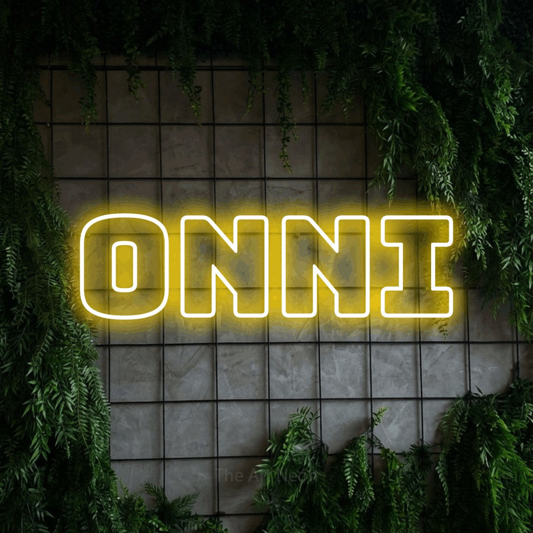 LED neon sign reading “Onni”, arranged in a single line.