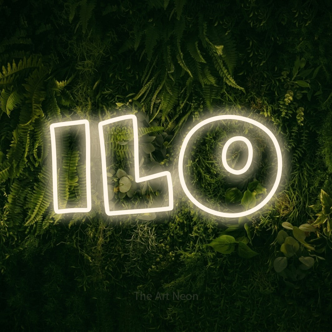 LED neon sign reading “Ilo”, arranged in a single line.