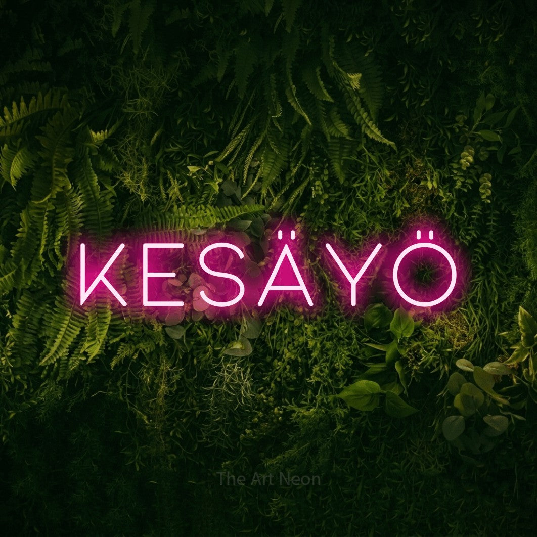 LED neon sign reading “Kesäyö”, arranged in a single line.