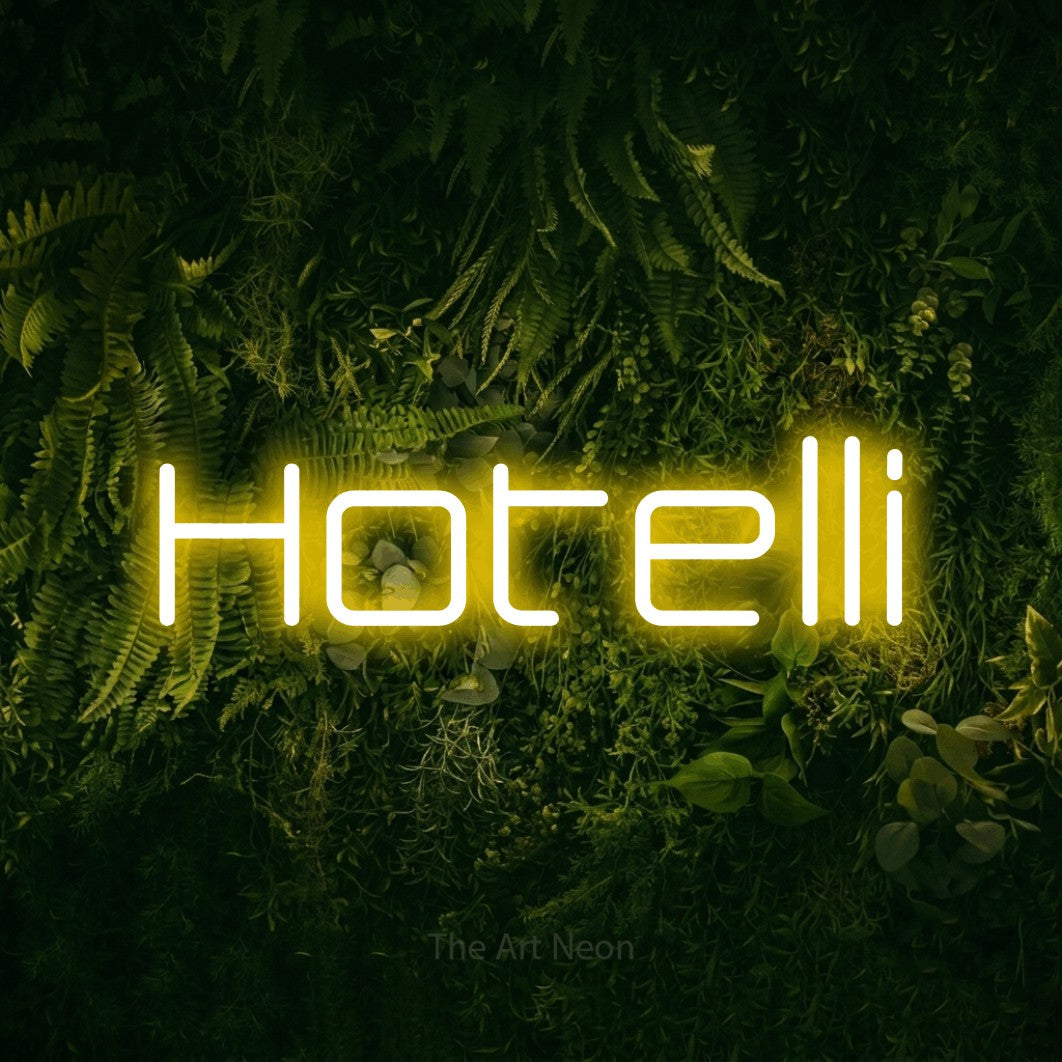 LED neon sign reading “Hotelli”, arranged in a single line.
