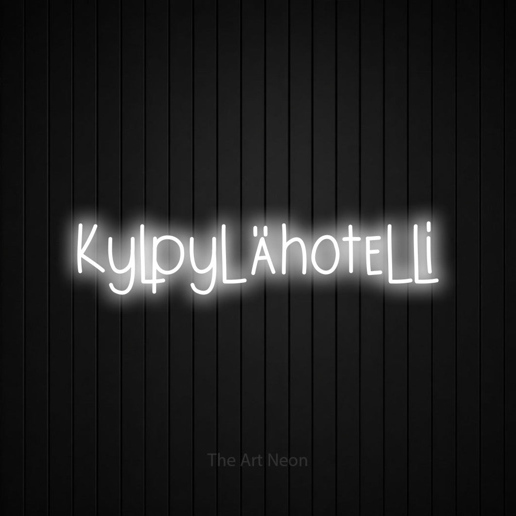 LED neon sign reading “Kylpylähotelli”, arranged in a single line.