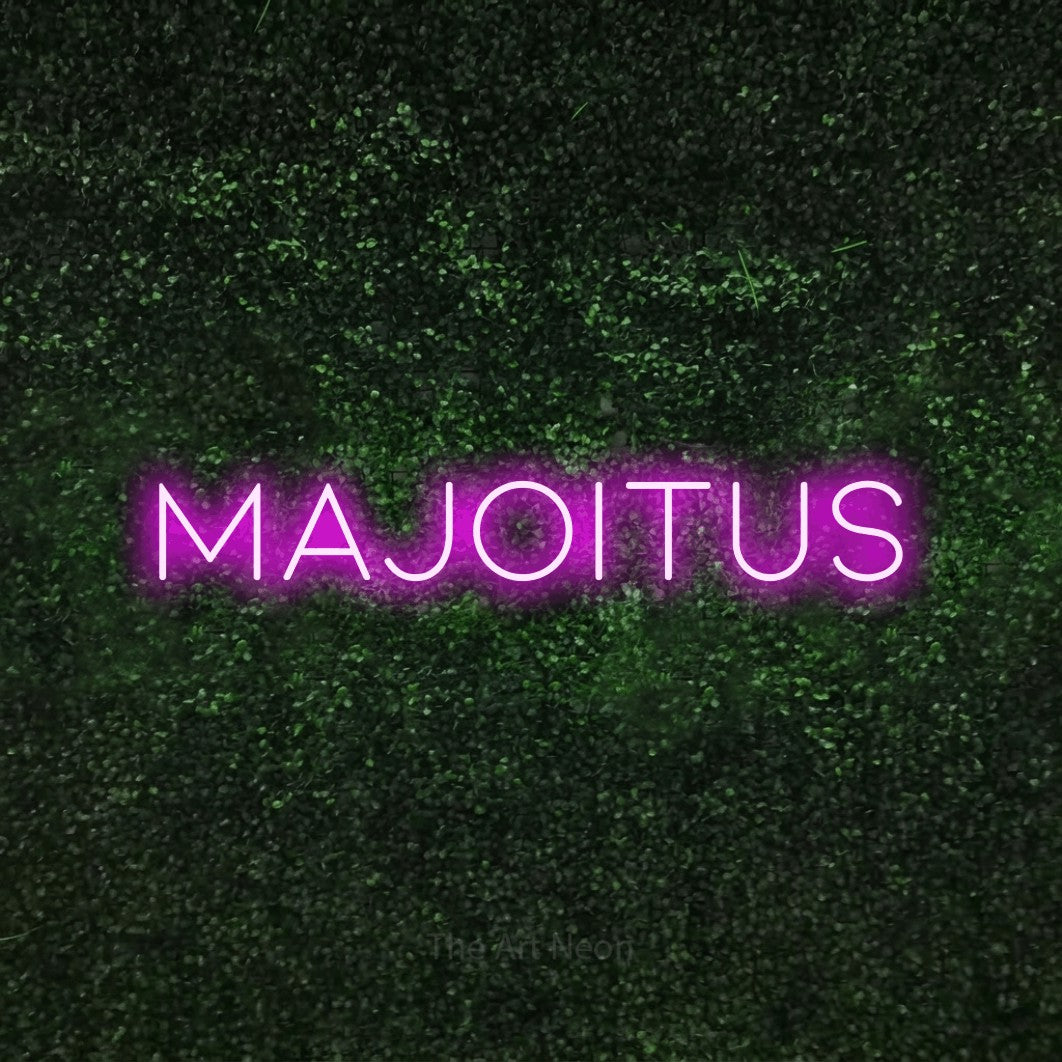 LED neon sign reading “Majoitus”, arranged in a single line.