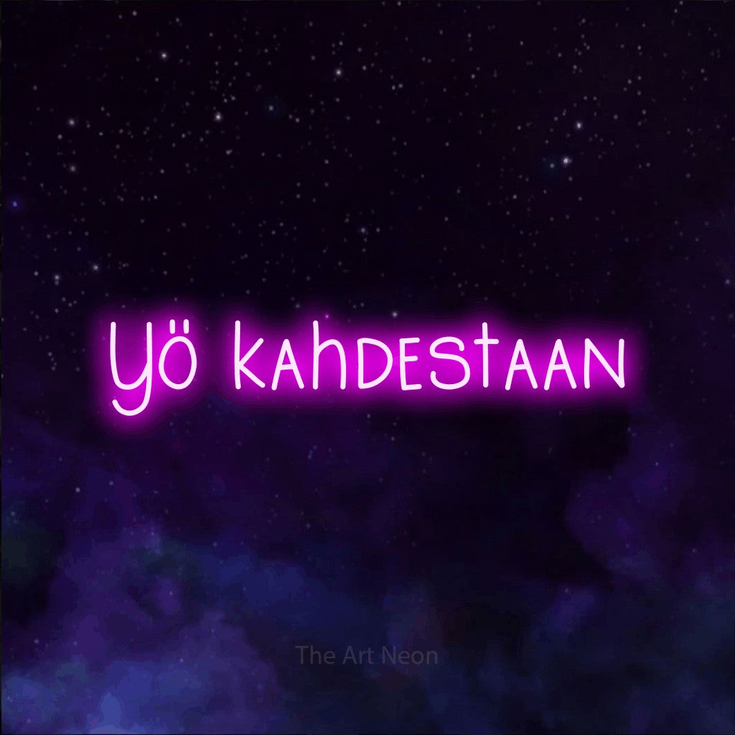 LED neon sign reading “Yö kahdestaan”, arranged in a single line.