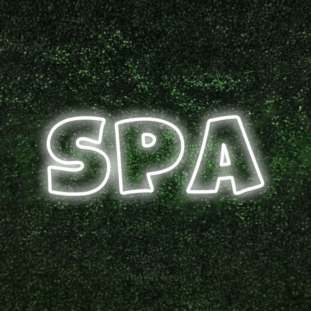 LED neon sign reading “Spa”, arranged in a single line.