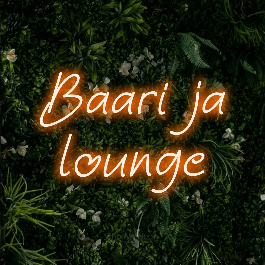 LED neon sign reading “Baari ja lounge”, arranged in 2 lines.