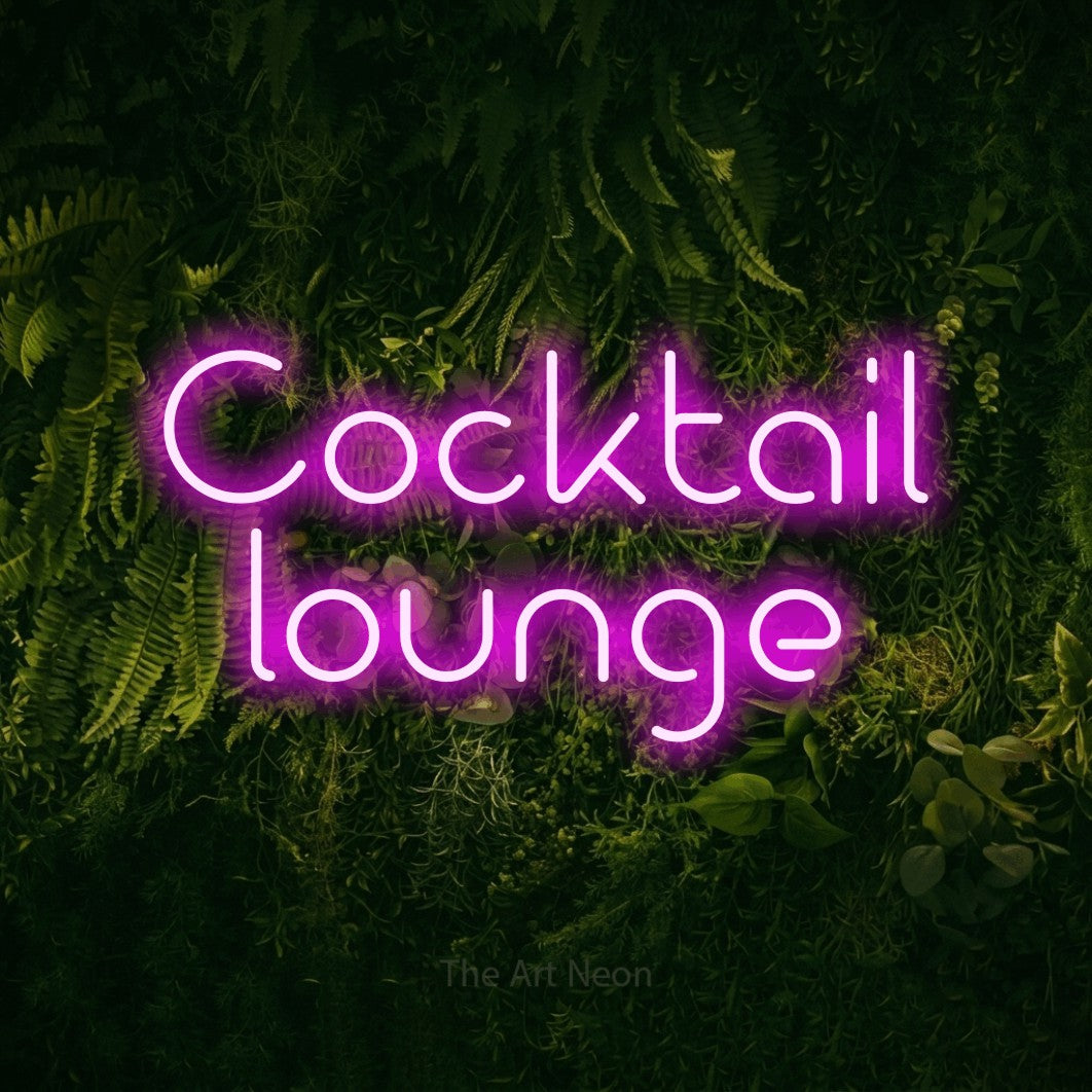 LED neon sign reading “Cocktail lounge”, arranged in 2 lines.