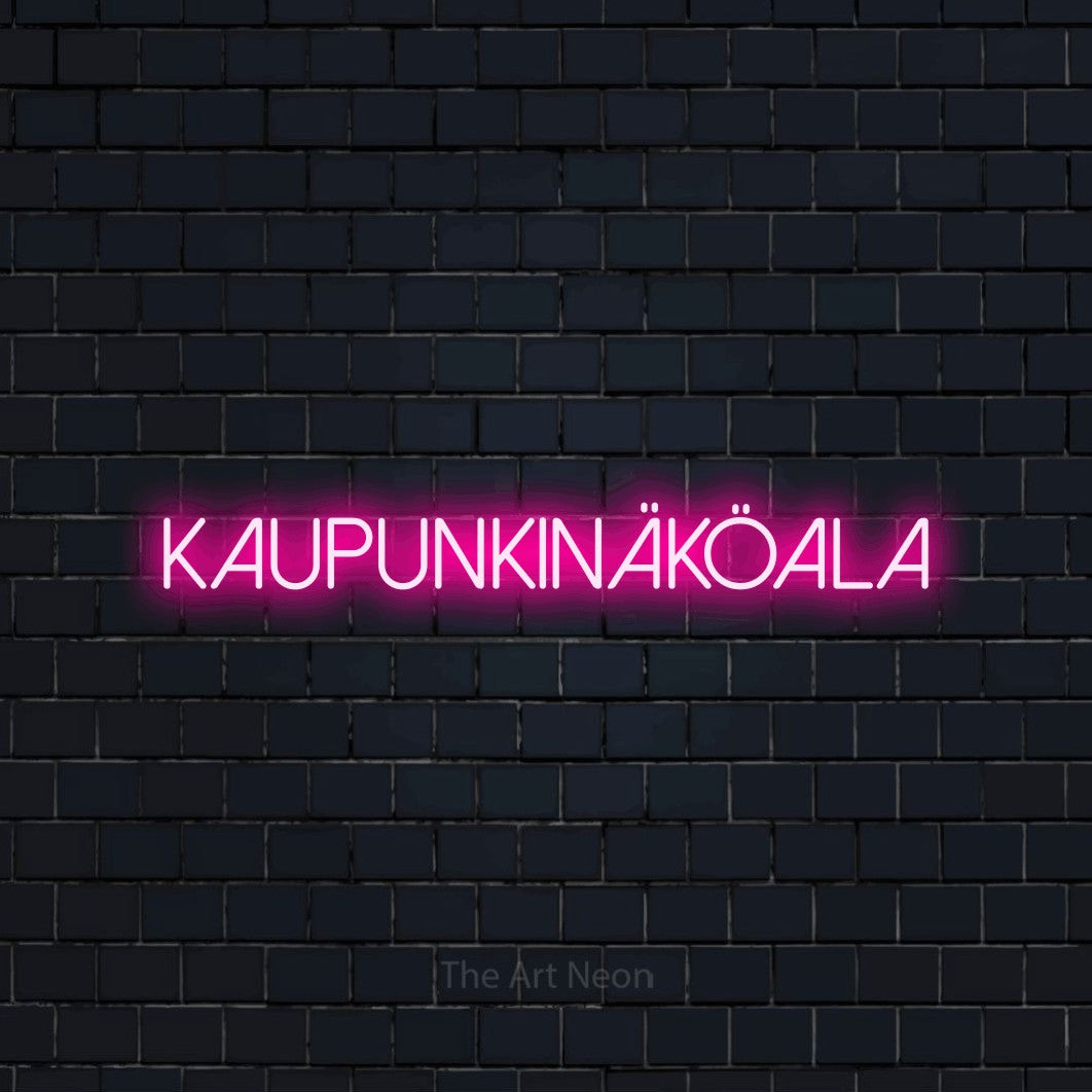 LED neon sign reading “kaupunkinäköala”, arranged in a single line.