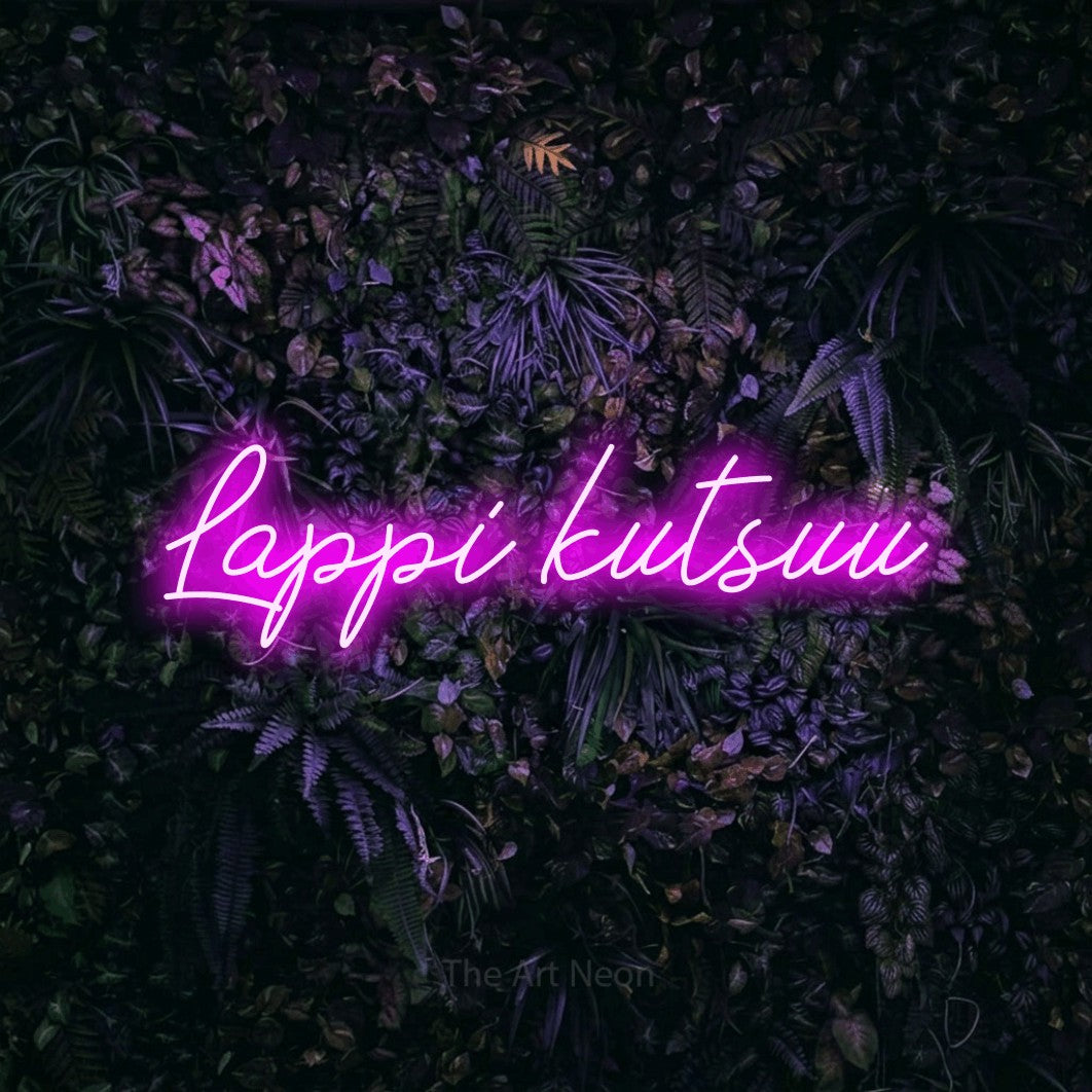 LED neon sign reading “Lappi kutsuu”, arranged in a single line.