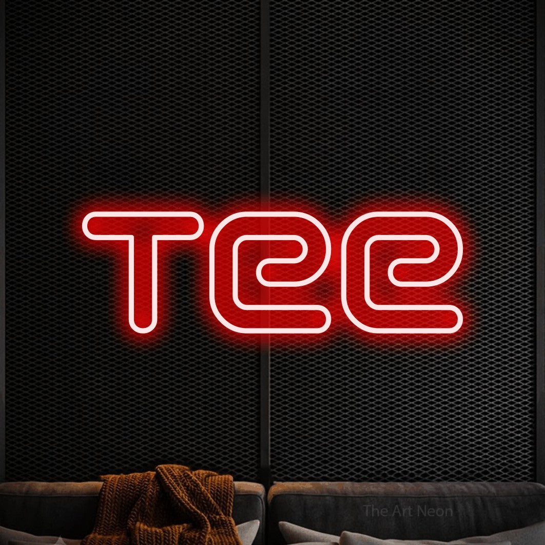LED neon sign reading “Tee”, arranged in a single line.