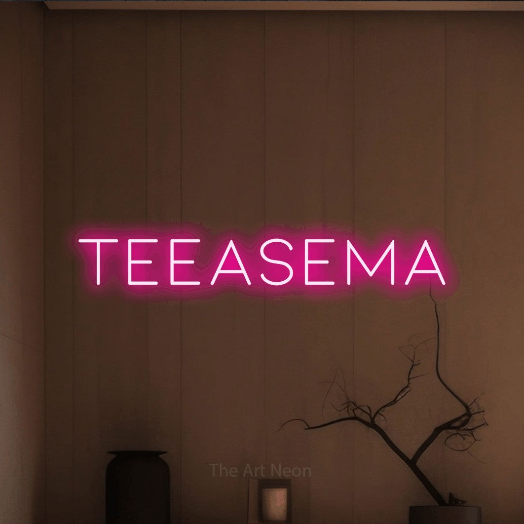 LED neon sign reading “TEEASEMA”, arranged in a single line.