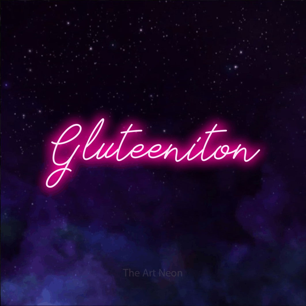 LED neon sign reading “Gluteeniton”, arranged in a single line.