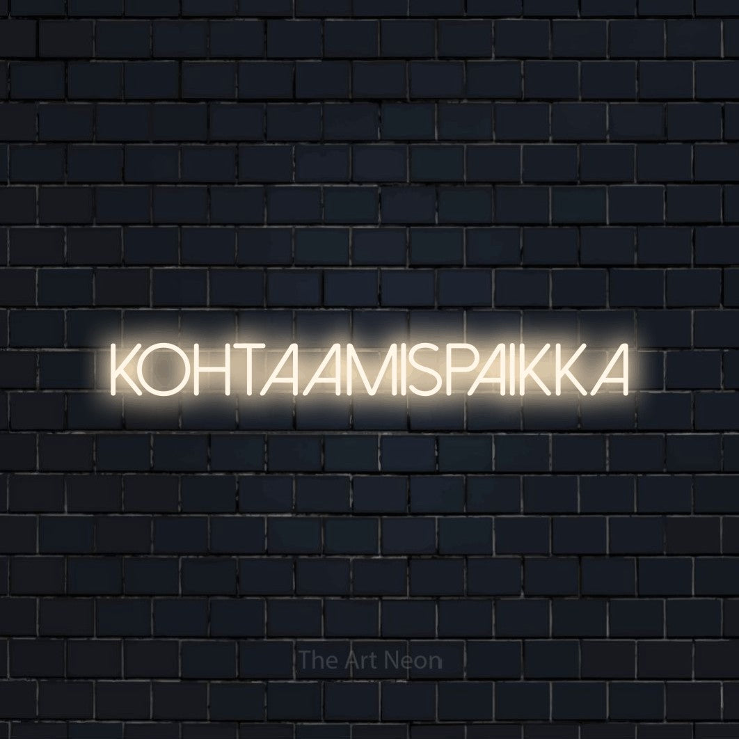 LED neon sign reading “kohtaamispaikka”, arranged in a single line.