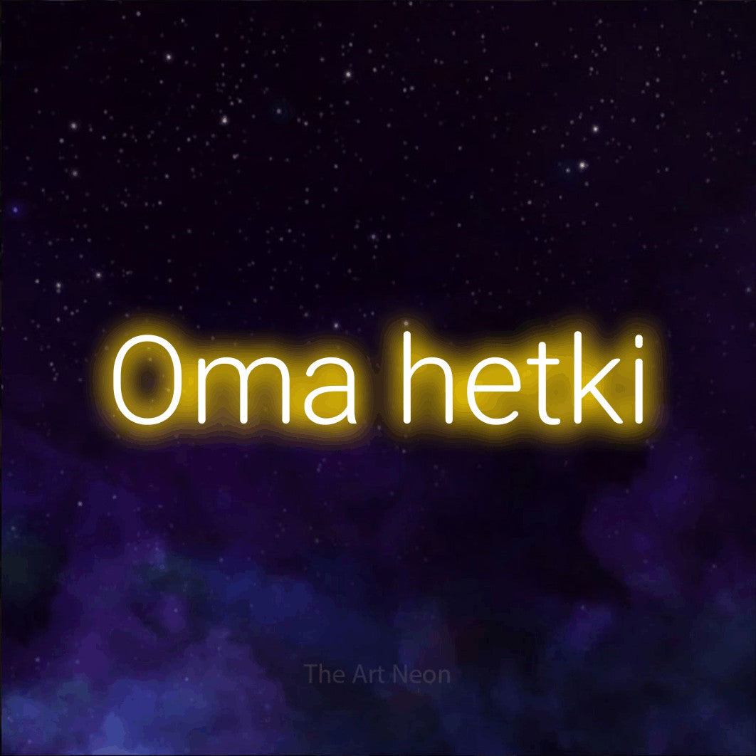LED neon sign reading “Oma hetki”, arranged in a single line.