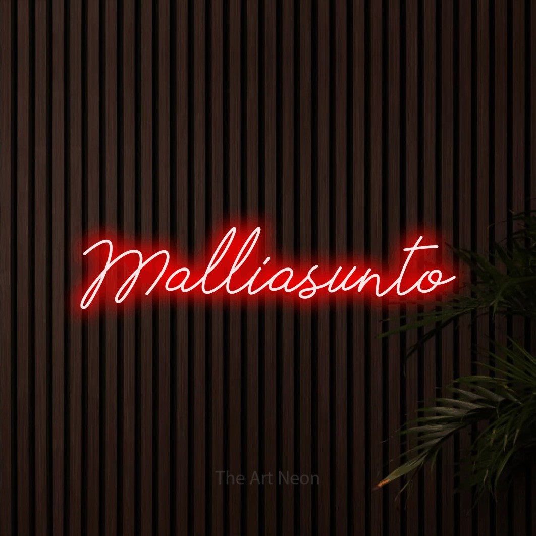 LED neon sign reading “Malliasunto”, arranged in a single line.