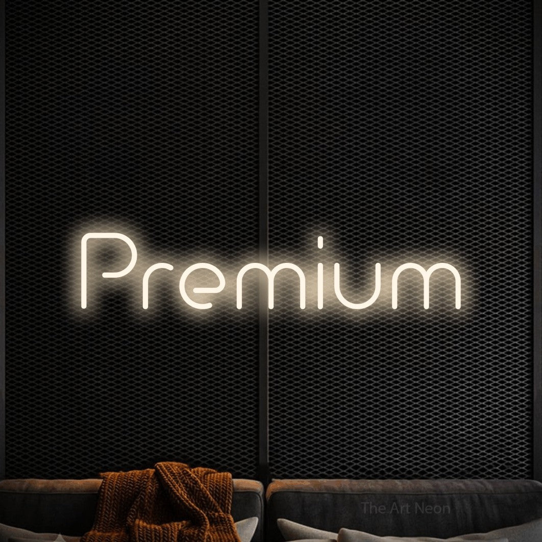 LED neon sign reading “Premium”, arranged in a single line.