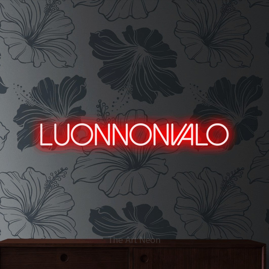 LED neon sign reading “Luonnonvalo”, arranged in a single line.