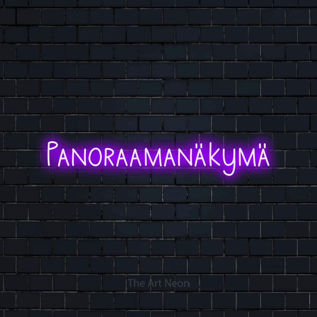 LED neon sign reading “Panoraamanäkymä”, arranged in a single line.