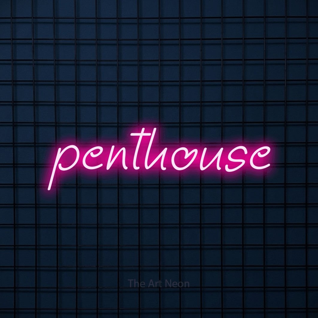 LED neon sign reading “penthouse”, arranged in a single line.