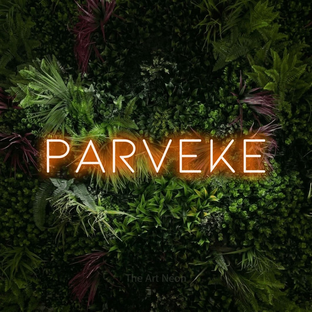 LED neon sign reading “Parveke”, arranged in a single line.