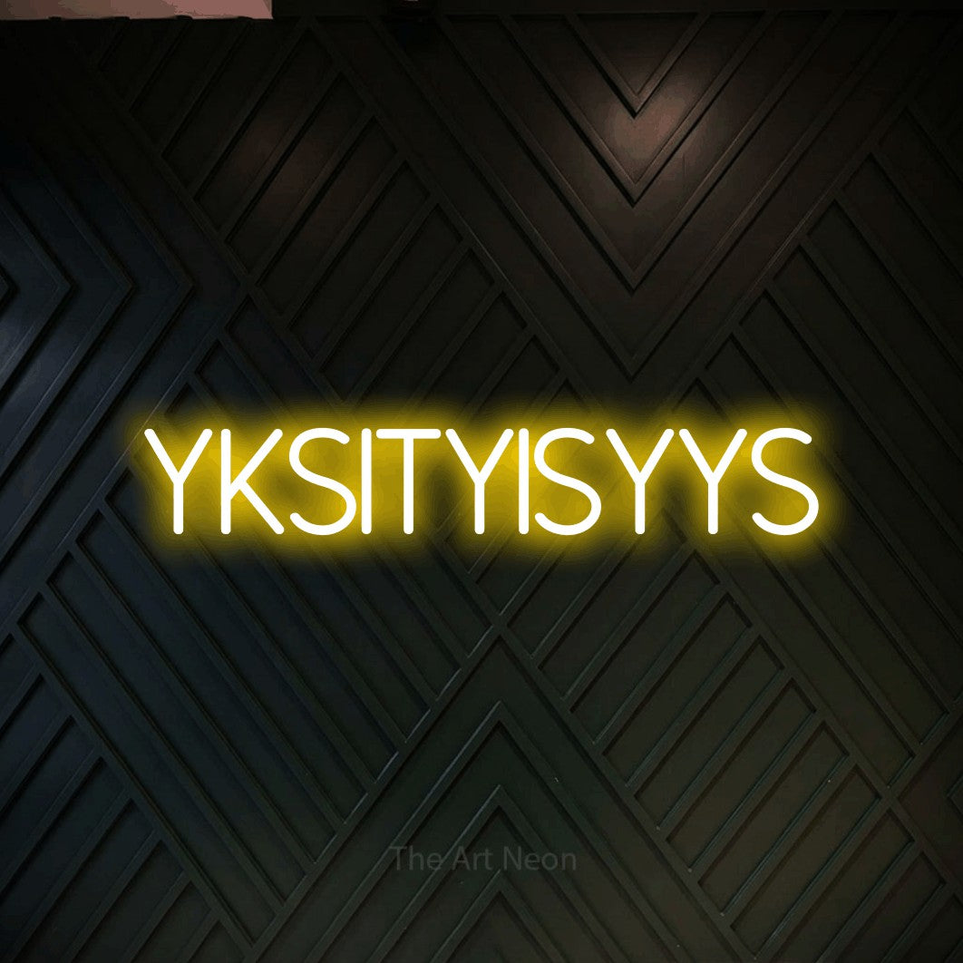 LED neon sign reading “Yksityisyys”, arranged in a single line.