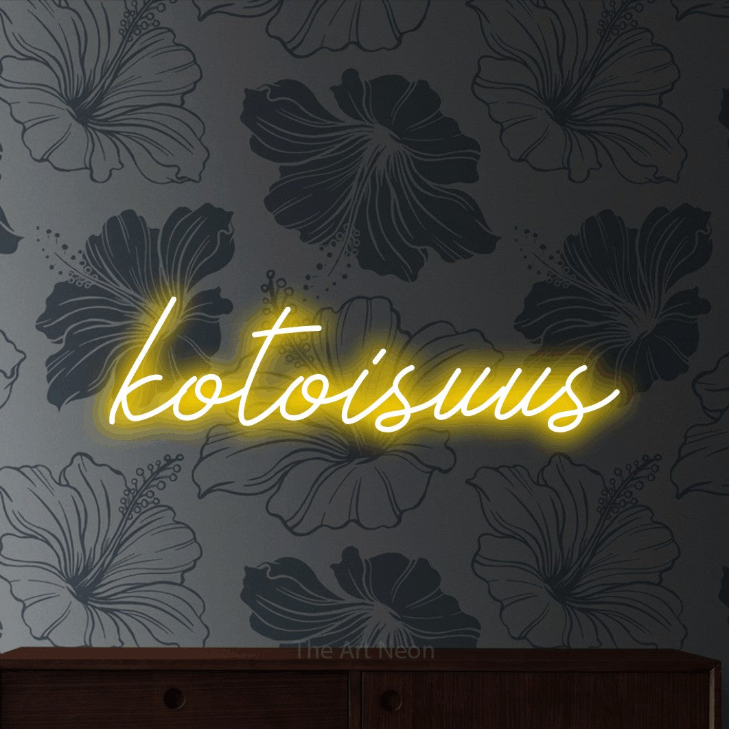 LED neon sign reading “kotoisuus”, arranged in a single line.