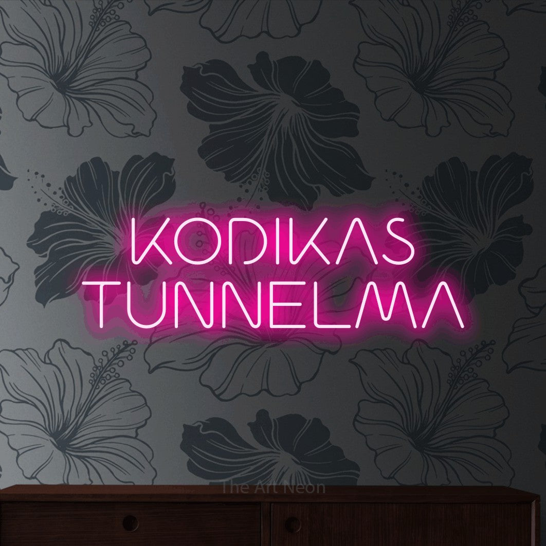 LED neon sign reading “KODIKAS TUNNELMA”, arranged in 2 lines.