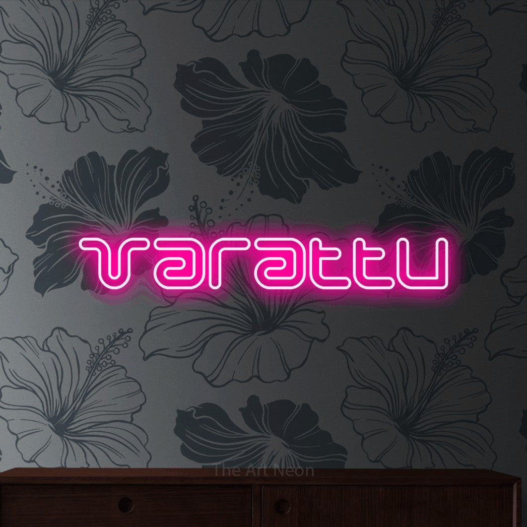 LED neon sign reading “Varattu”, arranged in a single line.