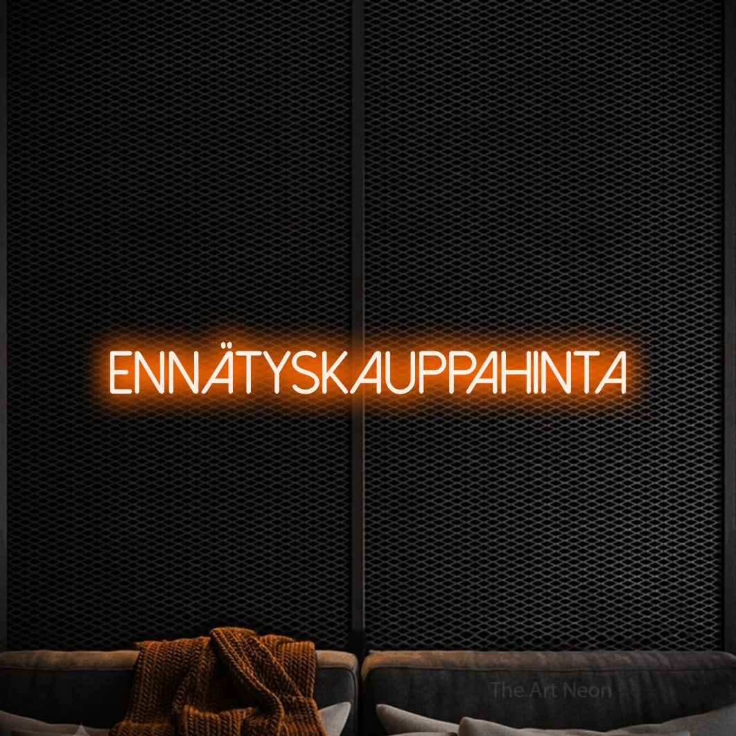 LED neon sign reading “Ennätyskauppahinta”, arranged in a single line.