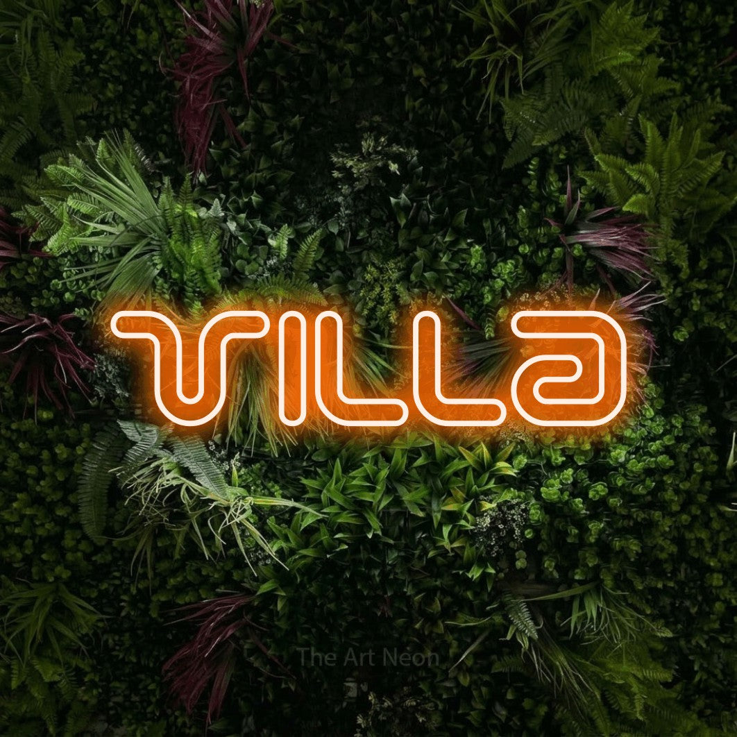 LED neon sign reading “Villa”, arranged in a single line.