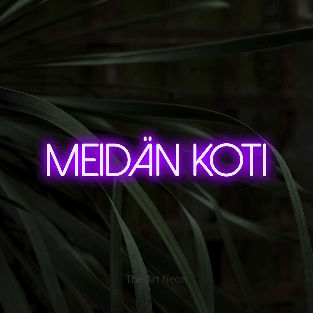 LED neon sign reading “Meidän koti”, arranged in a single line.