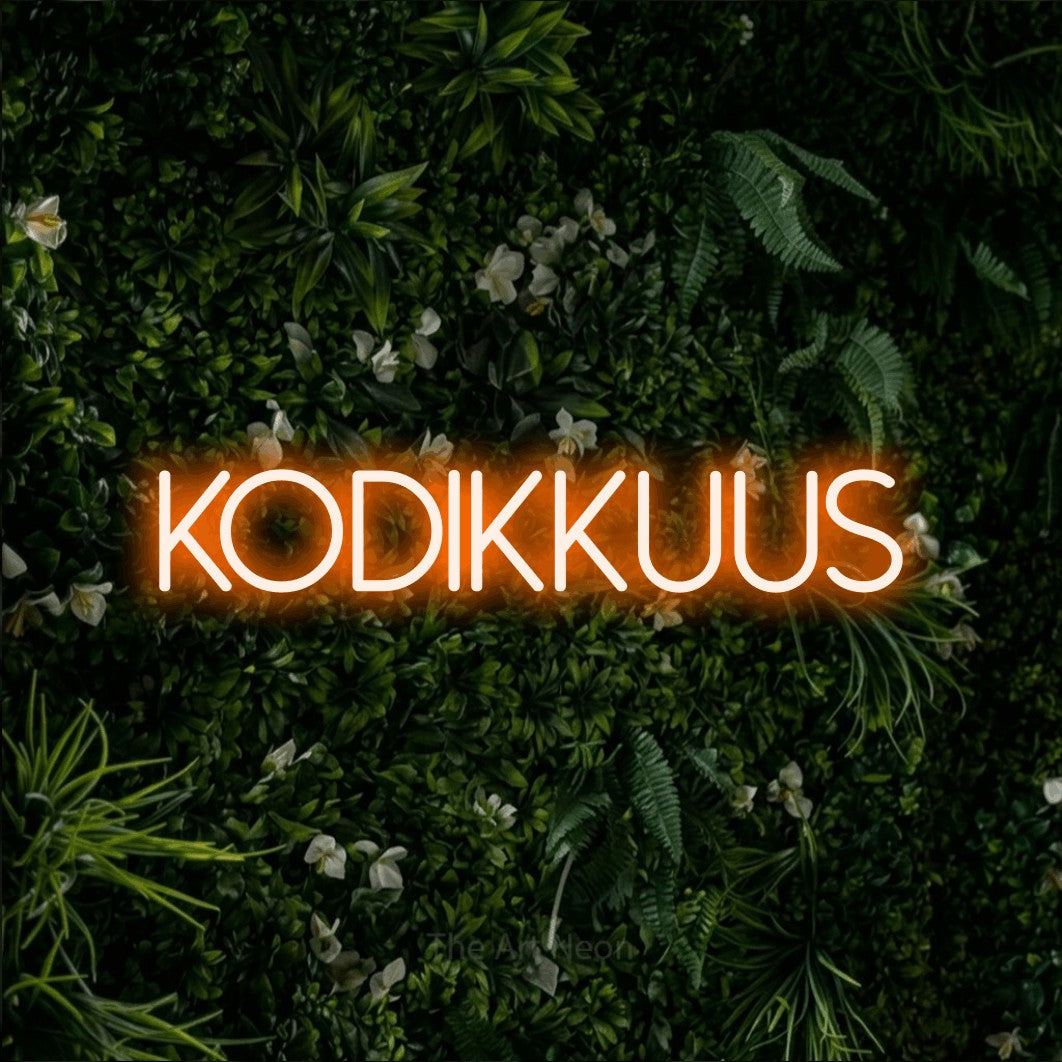 LED neon sign reading “Kodikkuus”, arranged in a single line.