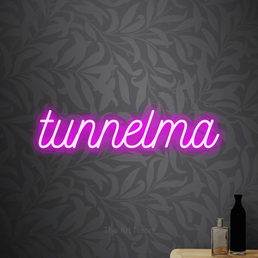 LED neon sign reading “tunnelma”, arranged in a single line.