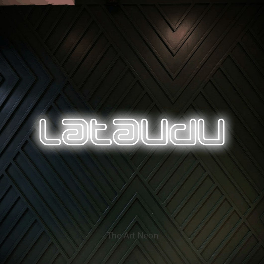 LED neon sign reading “Lataudu”, arranged in a single line.
